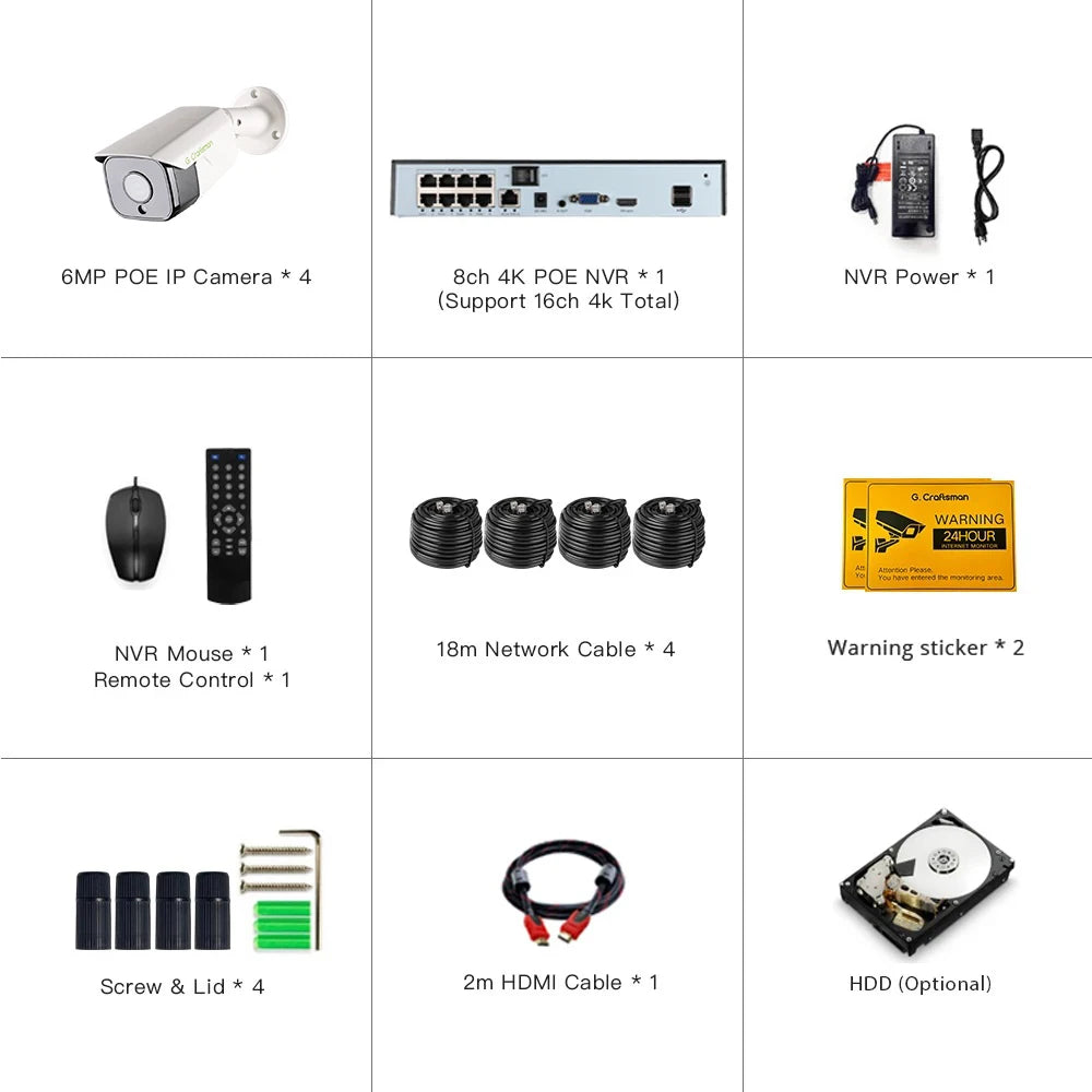 XMeye 20fps 6MP POE Security System Kits Audio CCTV Video Surveillance AI Onvif NVR